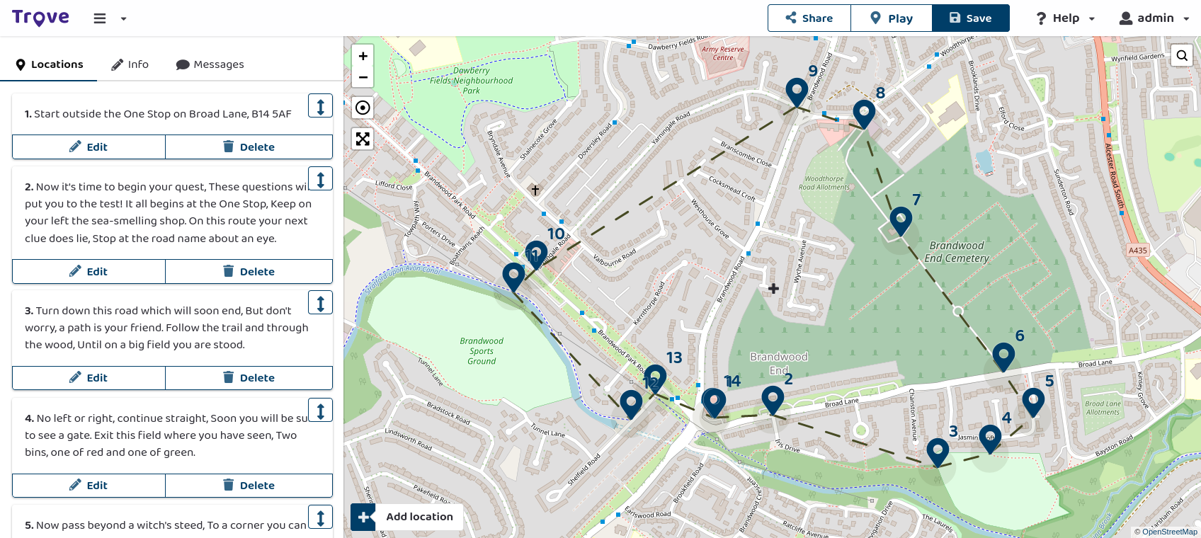 A computer screen showing markers on a map