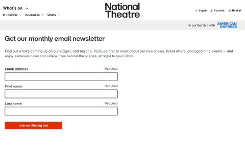 A newsletter sign-up form on the National Theatre’s website’